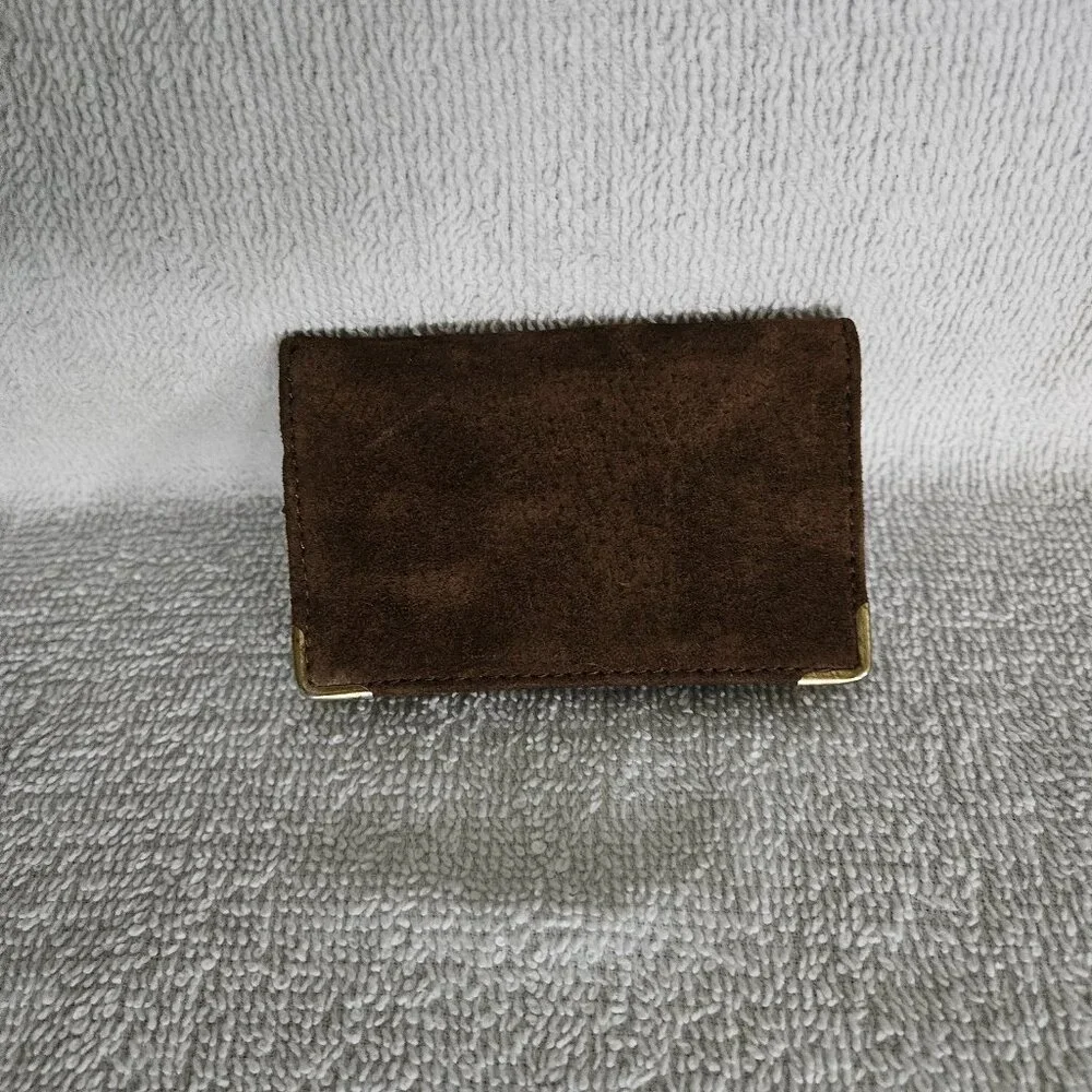 English Leather Brown Suede Card Holder - Picture 1 of 9